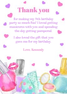 Manicure spa party 5x7 thank you card design preview