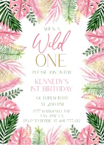 Pink and green wild one 5x7 invitation PGWD: Pink and green wild one 5x7 invitation PGWD