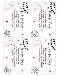 Boo baby shower black white and light pink book request cards suite: Boo baby shower invitation black white and light pink 5x7 suite