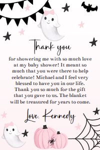 Boo baby shower black white and light pink 4x6 thank you card suite: Boo baby shower invitation black white and light pink 5x7 suite
