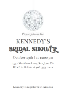 Disco bridal shower invitation 5x7 design preview