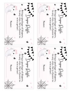 Boo baby shower black white and light pink diaper raffle cards suite: Boo baby shower invitation black white and light pink 5x7 suite
