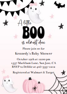 Boo baby shower invitation black white and light pink 5x7 suite: Boo baby shower invitation black white and light pink 5x7 suite