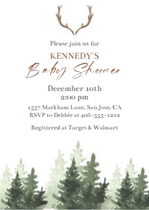 Forest antlers baby shower 5x7 invitation design preview