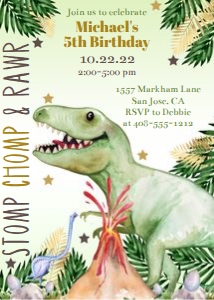 Dinosaur chomp 5x7 invitation design preview