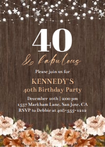 40 & fabulous wood background floral 5x7 invitation design preview