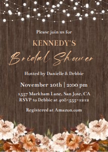 Rustic bridal shower wood background floral 5x7 invitation design preview