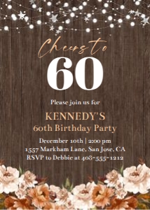 Cheers to 60 wood background floral 5x7 invitation design preview