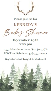 Forest antlers baby shower evite FARB design preview