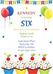 Six birthday primary colors 5x7 invitation design preview