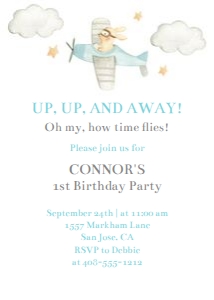 Airplane bunny 1st birthday 5x7 invitation design preview