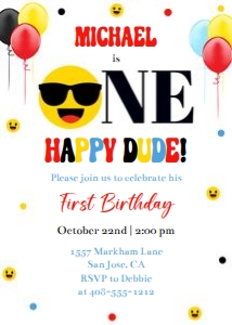 Smiley one happy dude 5x7 invitation design preview