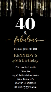 40 and fabulous black and gold evite design preview