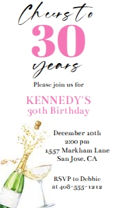 30th pink and black evite design preview