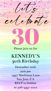30th birthday rainbow colors evite design preview