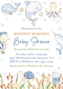Ocean baby shower 5x7 invitation SECE design preview
