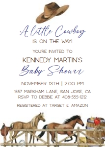 Cowboy baby shower 5x7 invitation CWBS suite design preview