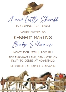 Cowboy sheriff baby shower 5x7 invitation design preview