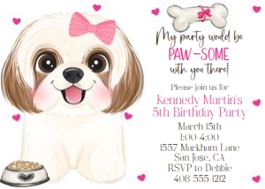 Pawsome shihtzu 7x5 birthday invitation design preview