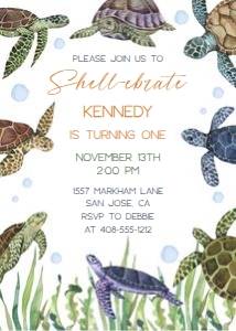 Sea turtle birthday 5x7 invitation design preview