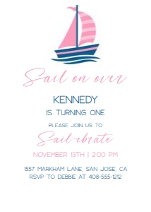 Sailboat pink and blue girl nautical 5x7 invitation design preview