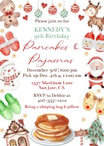 Christmas pancakes and pajamas party 5x7 invitation design preview