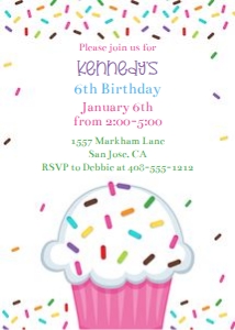 Cupcake 6th birthday invitation design preview