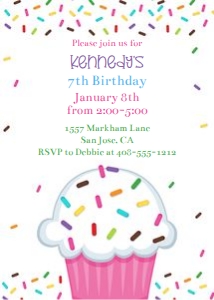 Cupcake 7th birthday invitation: Cupcake 7th birthday invitation