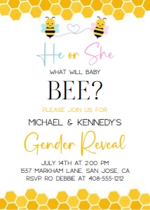 Bee Gender Reveal 5x7 invitation design preview