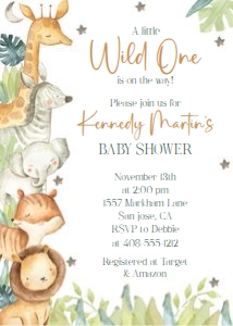 WIld one baby shower invitation 5x7 WNBS design preview