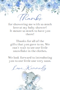 Elephant Blue flowers boy 4x6 thank you card bundle: Elephant blue flowers boy 5x7 invitation bundle