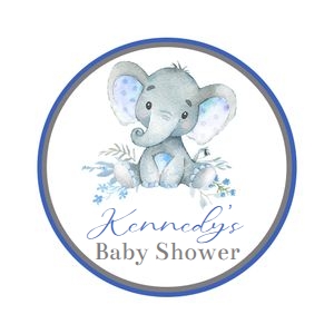 Elephant blue flowers boy circle tag bundle: Elephant blue flowers boy 5x7 invitation bundle
