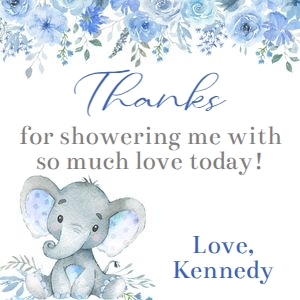Elephant blue flowers boy 3x3 tag bundle: Elephant blue flowers boy 5x7 invitation bundle