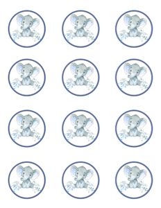 Elephant blue flowers boy cupcake toppers bundle: Elephant blue flowers boy 5x7 invitation bundle