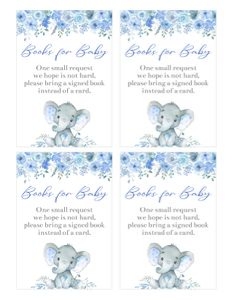 Elephant blue flowers boy books for baby bundle: Elephant blue flowers boy 5x7 invitation bundle