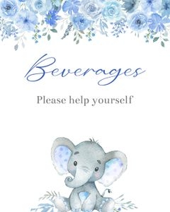 Elephant blue flowers boy beverages sign bundle: Elephant blue flowers boy 5x7 invitation bundle