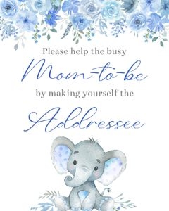 Elephant blue flowers boy addressee sign bundle: Elephant blue flowers boy 5x7 invitation bundle