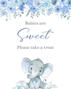 Elephant blue flowers boy babies are sweet bundle: Elephant blue flowers boy 5x7 invitation bundle