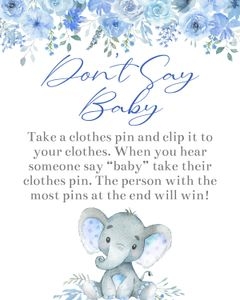 Elephant blue flowers boy don't say baby sign bundle: Elephant blue flowers boy 5x7 invitation bundle