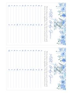 Elephant blue flowers boy abc game bundle: Elephant blue flowers boy 5x7 invitation bundle