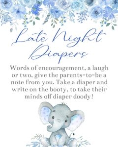 Elephant blue flowers boy late night diapers sign bundle: Elephant blue flowers boy 5x7 invitation bundle