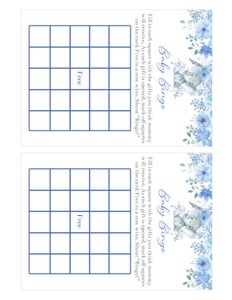 Elephant blue flowers boy baby bingo game bundle: Elephant blue flowers boy 5x7 invitation bundle