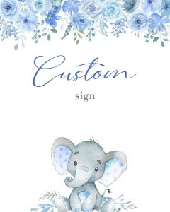 Elephant blue flowers boy custom 8x10 sign bundle: Elephant blue flowers boy 5x7 invitation bundle
