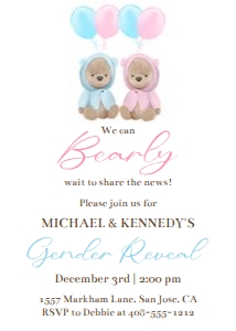 Teddy bear Gender Reveal 5x7 invitation design preview