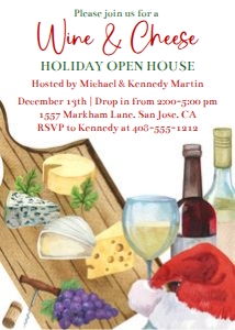 Wine and cheese Holiday Open House 5x7 invitation design preview