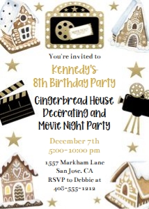 Movie and gingerbread 5x7 invitation design preview