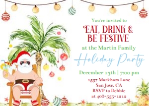 Tropical Santa eat drink and be festive 7x5 invitation design preview