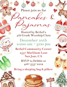 Christmas pancakes and pajama party 8.5x11 flyer: Christmas pancakes and pajama party 8.5x11 flyer