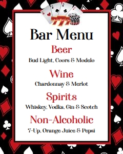 Casino Bar Menu 8x10 CABR bundle: Casino invitation 5x7 CABR bundle