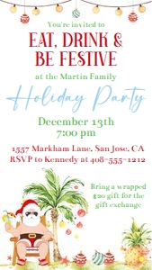Tropical santa eat drink and be festive evite design preview